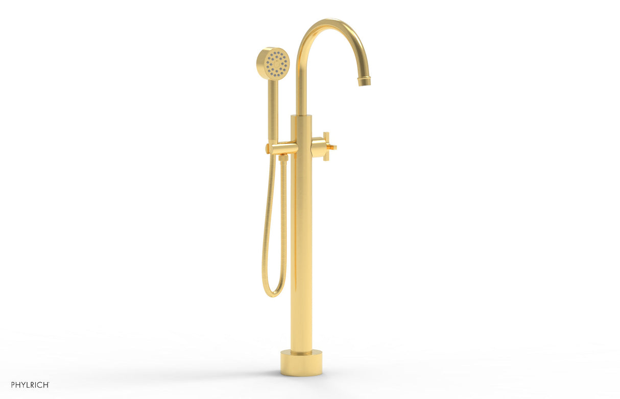Phylrich 501-46-03-024 HEX MODERN Low Floor Mount Tub Filler - Cross Handle with Hand Shower  501-46-03 - Satin Gold