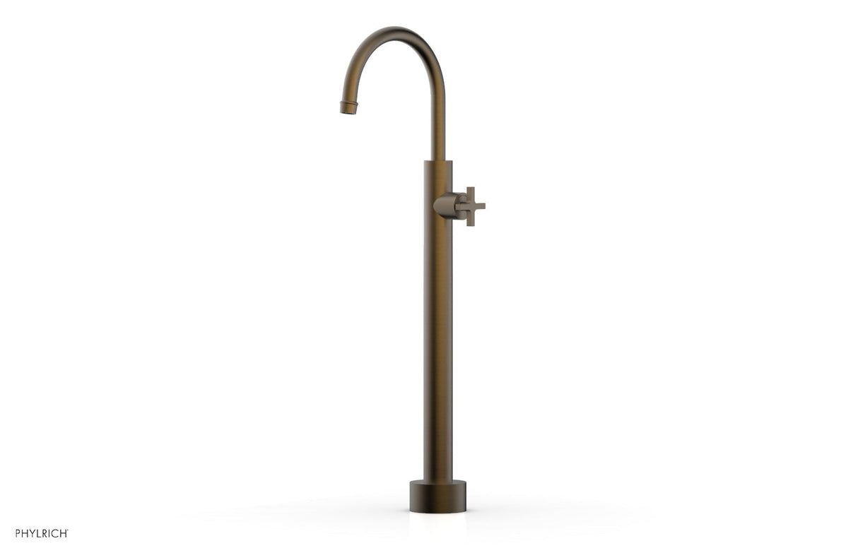 Phylrich 501-46-04-OEB HEX MODERN Low Floor Mount Tub Filler - Cross Handle  501-46-04 - Old English Brass