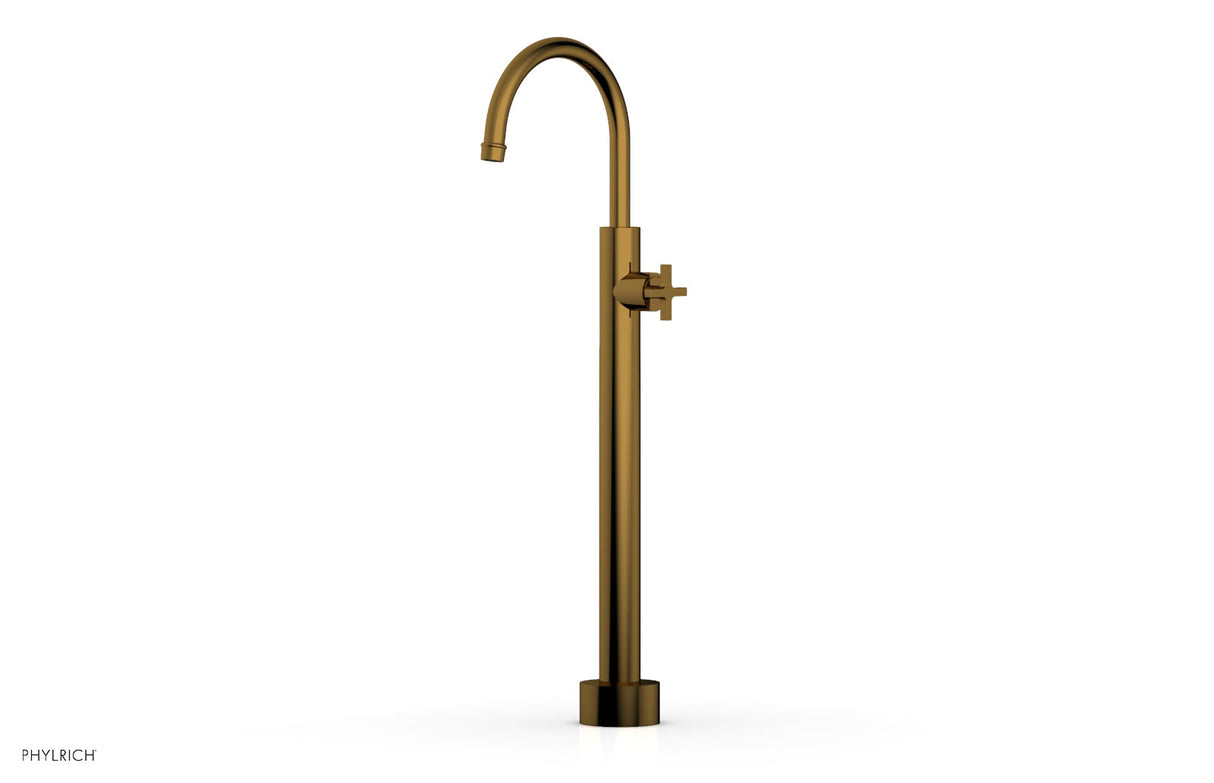 Phylrich 501-46-04-002 HEX MODERN Low Floor Mount Tub Filler - Cross Handle  501-46-04 - French Brass