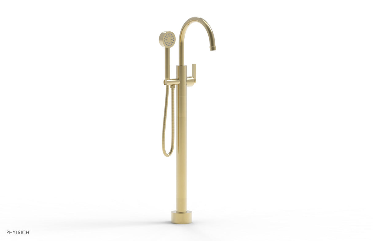 Phylrich 501-47-01-03U HEX MODERN Tall Floor Mount Tub Filler - Lever Handle with Hand Shower  501-47-01 - Polished Brass Uncoated