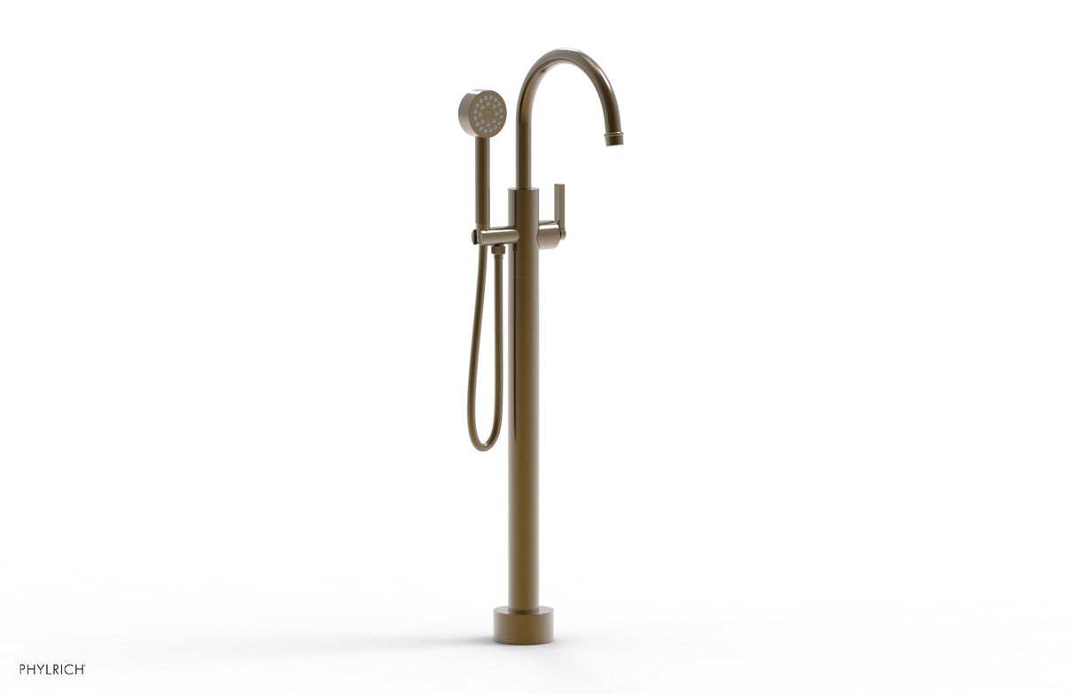 Phylrich 501-47-01-047 HEX MODERN Tall Floor Mount Tub Filler - Lever Handle with Hand Shower  501-47-01 - Antique Brass