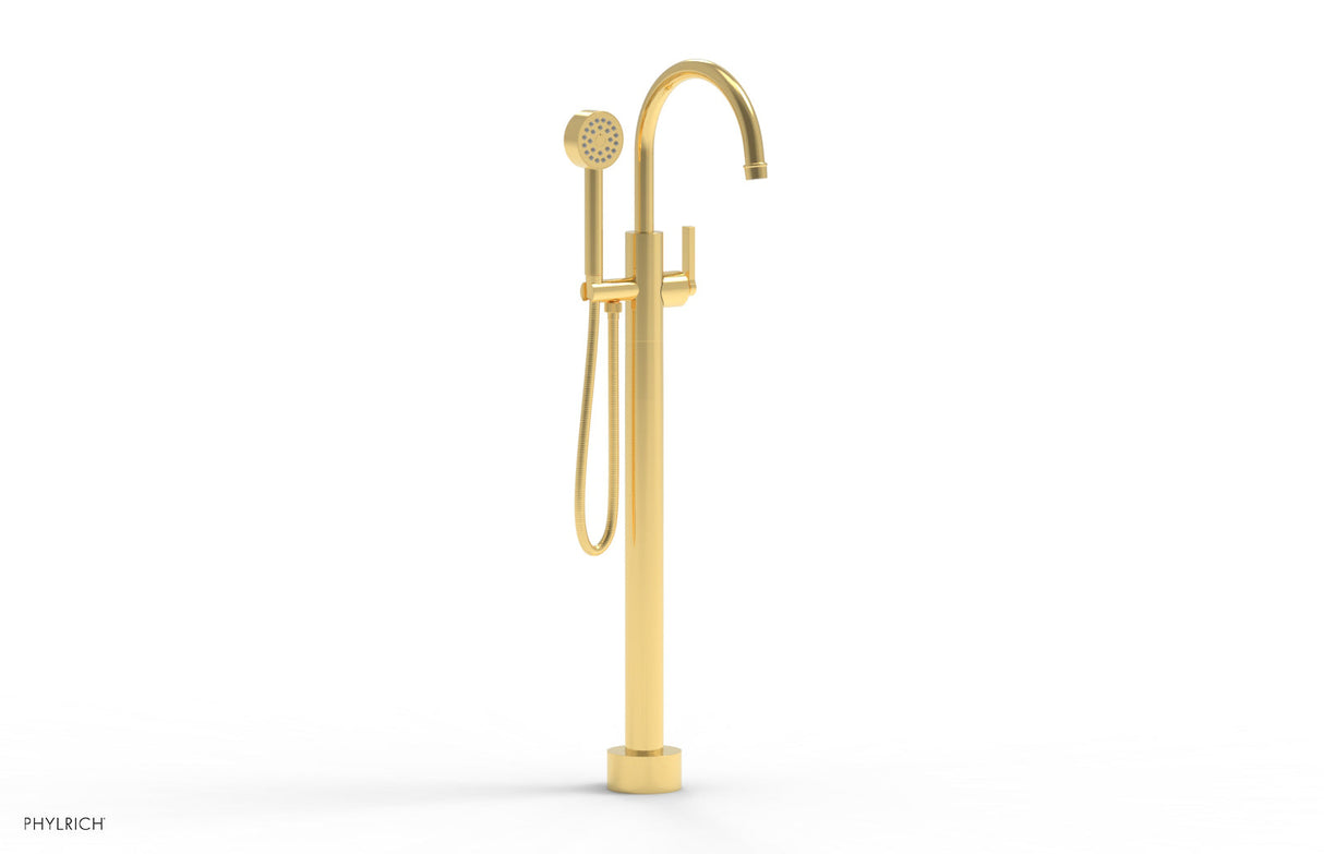 Phylrich 501-47-01-025 HEX MODERN Tall Floor Mount Tub Filler - Lever Handle with Hand Shower  501-47-01 - Polished Gold