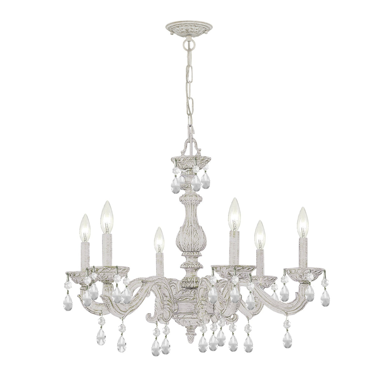 Paris Market 6 Light Clear Crystal Antique White Chandelier 5036-AW-CL-MWP