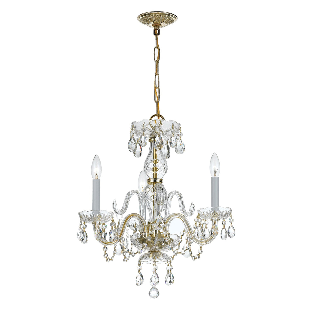 Traditional Crystal 3 Light Spectra Crystal Polished Brass Mini Chandelier 5044-PB-CL-SAQ