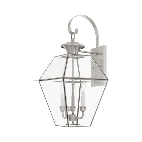 Livex Lighting 2381-91 Transitional Three Light Outdoor Wall Lantern from Westover Collection in Pwt, Nckl, B/S, Slvr. Finish, Brushed Nickel
