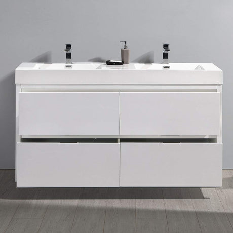 Fresca FCB8460GG-D-I Fresca Valencia 60" Dark Slate Gray Free Standing Double Sink Modern Bathroom Vanity