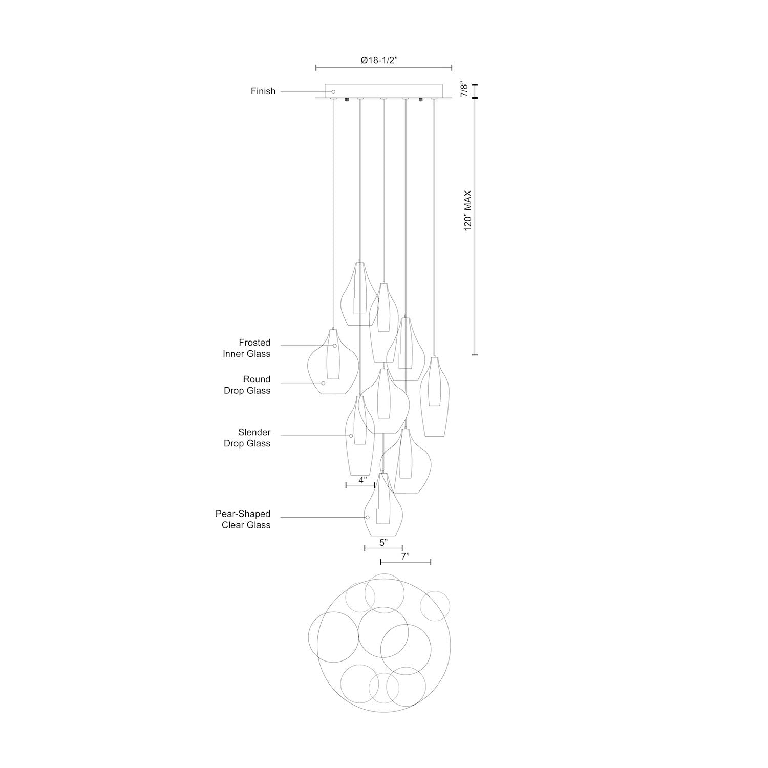 Kuzco MP3009 VICTORIA 9 Head MP Chrome 120V ELV LED 3000K 90CRI 25W