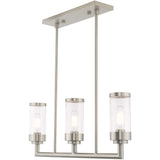Livex Lighting 40473-91 Hillcrest - Three Light Linear Chandelier, Brushed Nickel Finish with Clear Glass