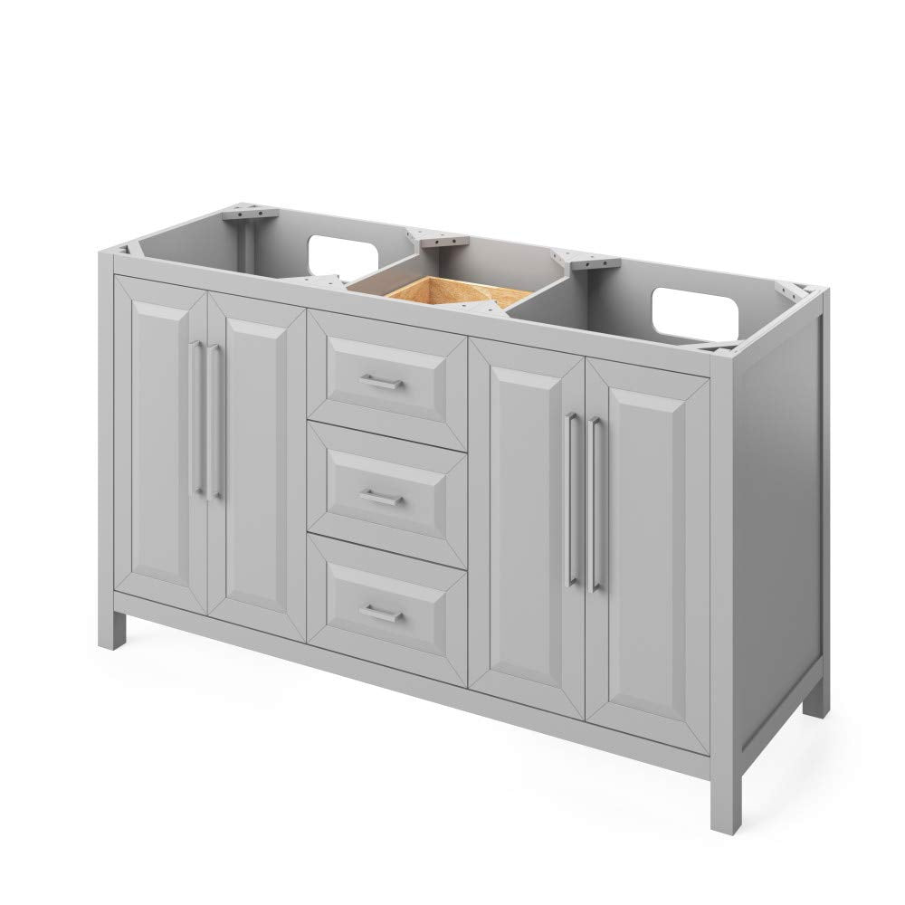 Jeffrey Alexander VKITCAD60GRWCR 60" Grey Cade Vanity, double bowl, White Carrara Marble Vanity Top, undermount rectangle bowl