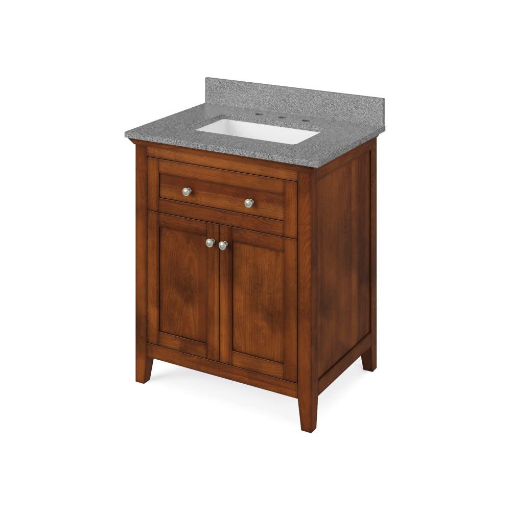 Jeffrey Alexander VKITCHA30CHSGR 30" Chocolate Chatham Vanity, Steel Grey Cultured Marble Vanity Top, undermount rectangle bowl