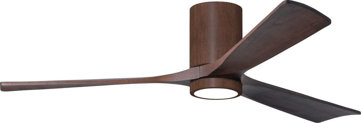 Matthews Fan IR3HLK-WN-WA-60 Irene-3HLK three-blade flush mount paddle fan in Walnut finish with 60” solid walnut tone blades and integrated LED light kit.