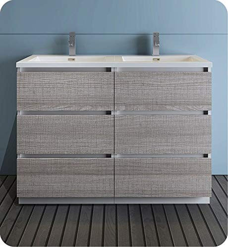 Fresca FCB93-2424HA-D-I Fresca Lazzaro 48" Glossy Ash Gray Free Standing Modern Bathroom Cabinet w/ Integrated Double Sink