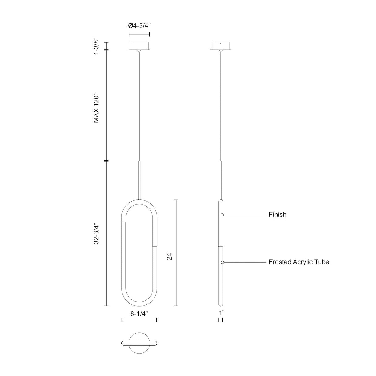 Kuzco PD95108-CH HURON 8" PD Chrome 120V TRIAC/ELV LED 3000K 90CRI 12W
