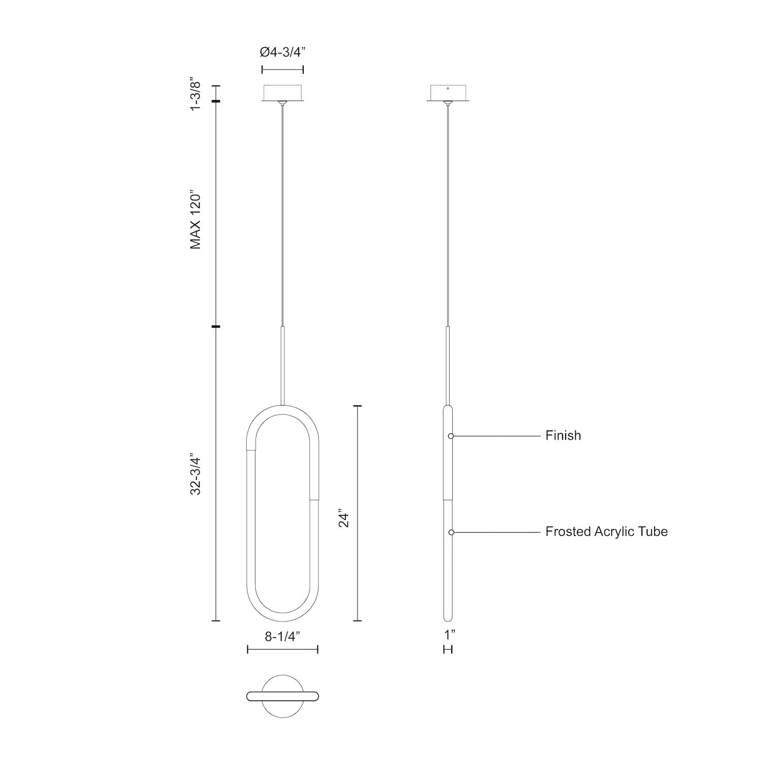 Kuzco PD95108-CH HURON 8" PD Chrome 120V TRIAC/ELV LED 3000K 90CRI 12W