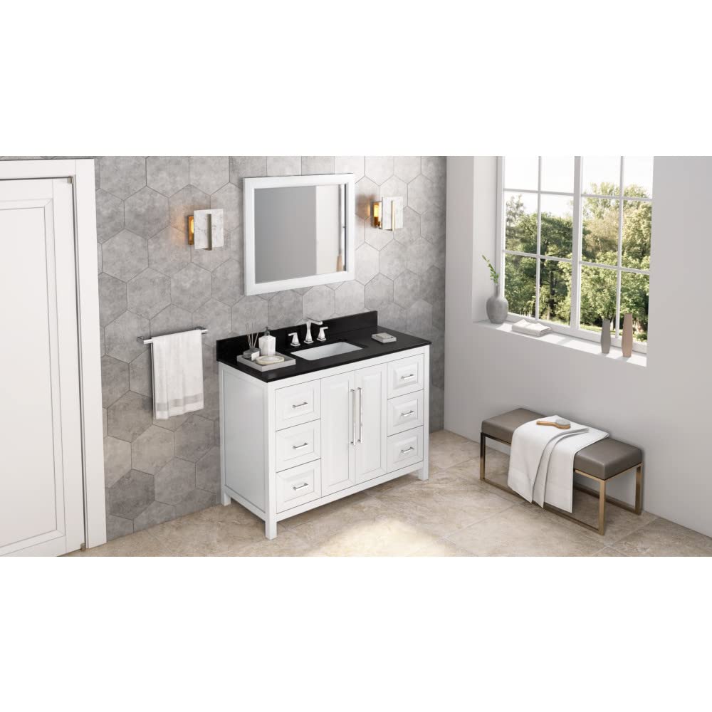 Jeffrey Alexander VKITCAD48WHBGR 48" White Cade Vanity, Black Granite Vanity Top, undermount rectangle bowl