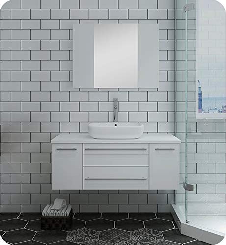 Fresca FCB6142WH-VSL Fresca Lucera 42" White Wall Hung Vessel Sink Modern Bathroom Cabinet