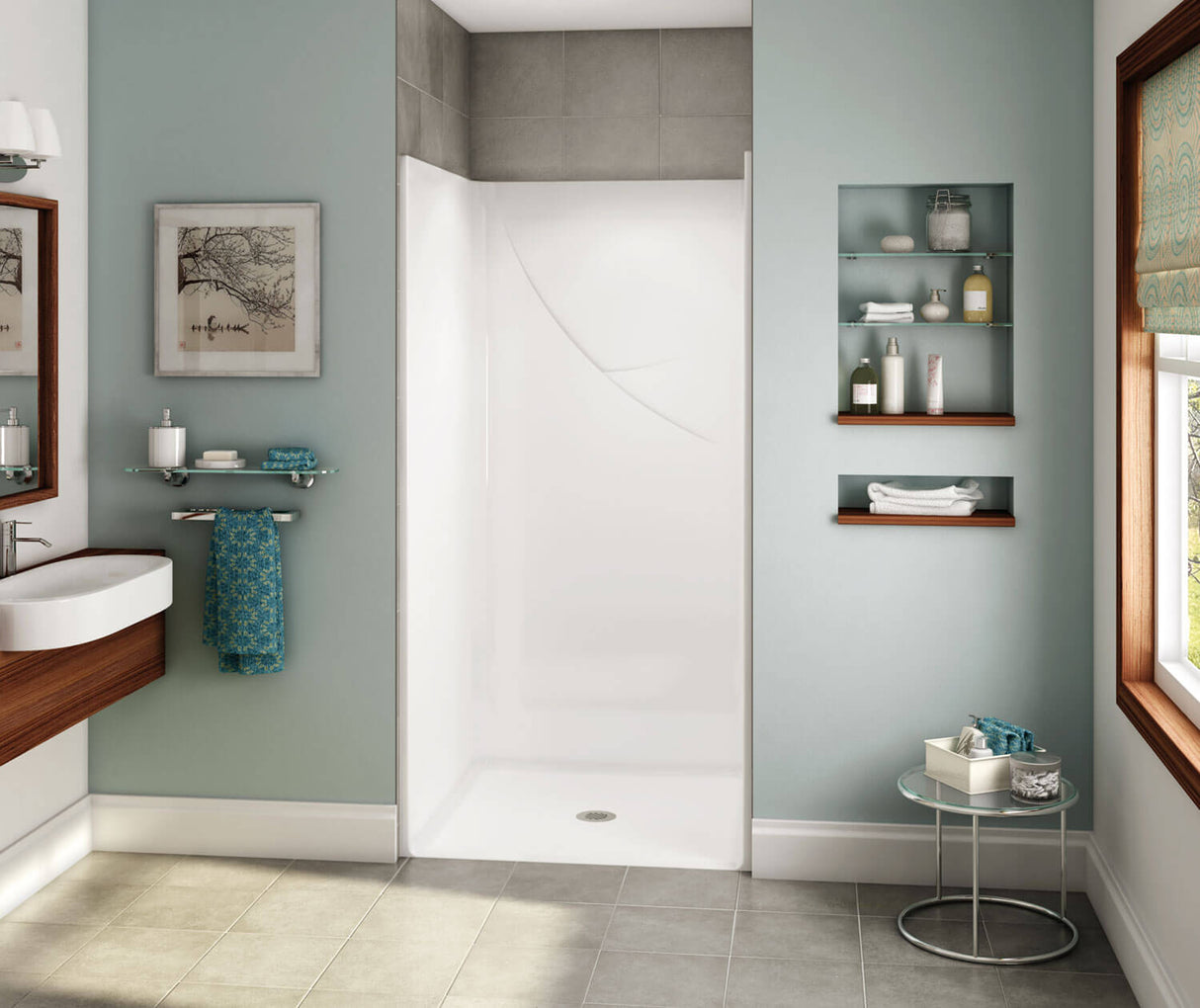 MAAX 106064-000-002-114 OPS-3636-RS - Base Model AcrylX Alcove Center Drain One-Piece Shower in White