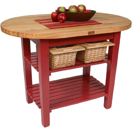 John Boos C-ELIP6030175-2S-BN Eliptical C-Table, 60 inchW, Barn Red, 2 shelves