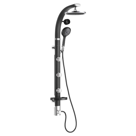 PULSE ShowerSpas 1017-B Bonzai Shower System with 8" Rain Showerhead, 3 Pulsating Body Spray Jets, 5-Function Hand Shower and Integral Shelf, Black Anodized Aluminum Body with Chrome Fixtures