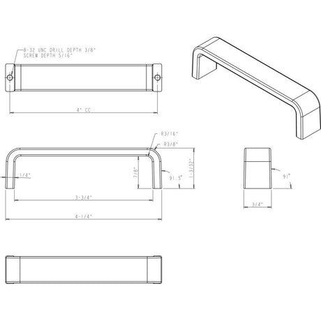 Elements 193-4MB 4" Center-to-Center Matte Black Square Asher Cabinet Pull