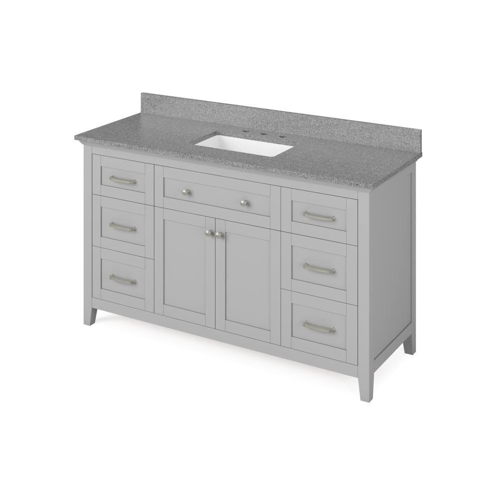 Jeffrey Alexander VKITCHA60SGRSGR 60" Grey Chatham Vanity, Steel Grey Cultured Marble Vanity Top, undermount rectangle bowl