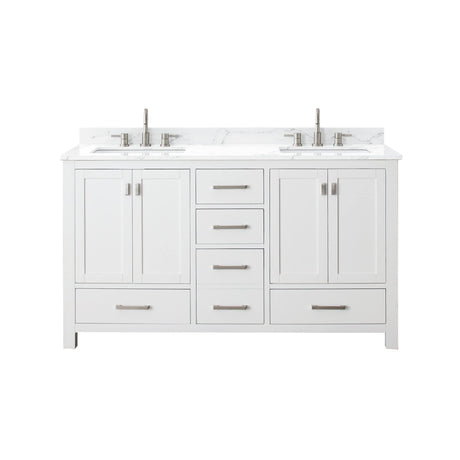 Avanity Modero 61 in. Double Vanity in White finish with Cala White Engineered Stone Top