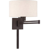 Livex Lighting 40037-07 24.25" One Light Swing Arm Wall Mount, Bronze Finish with Oatmeal Fabric Shade