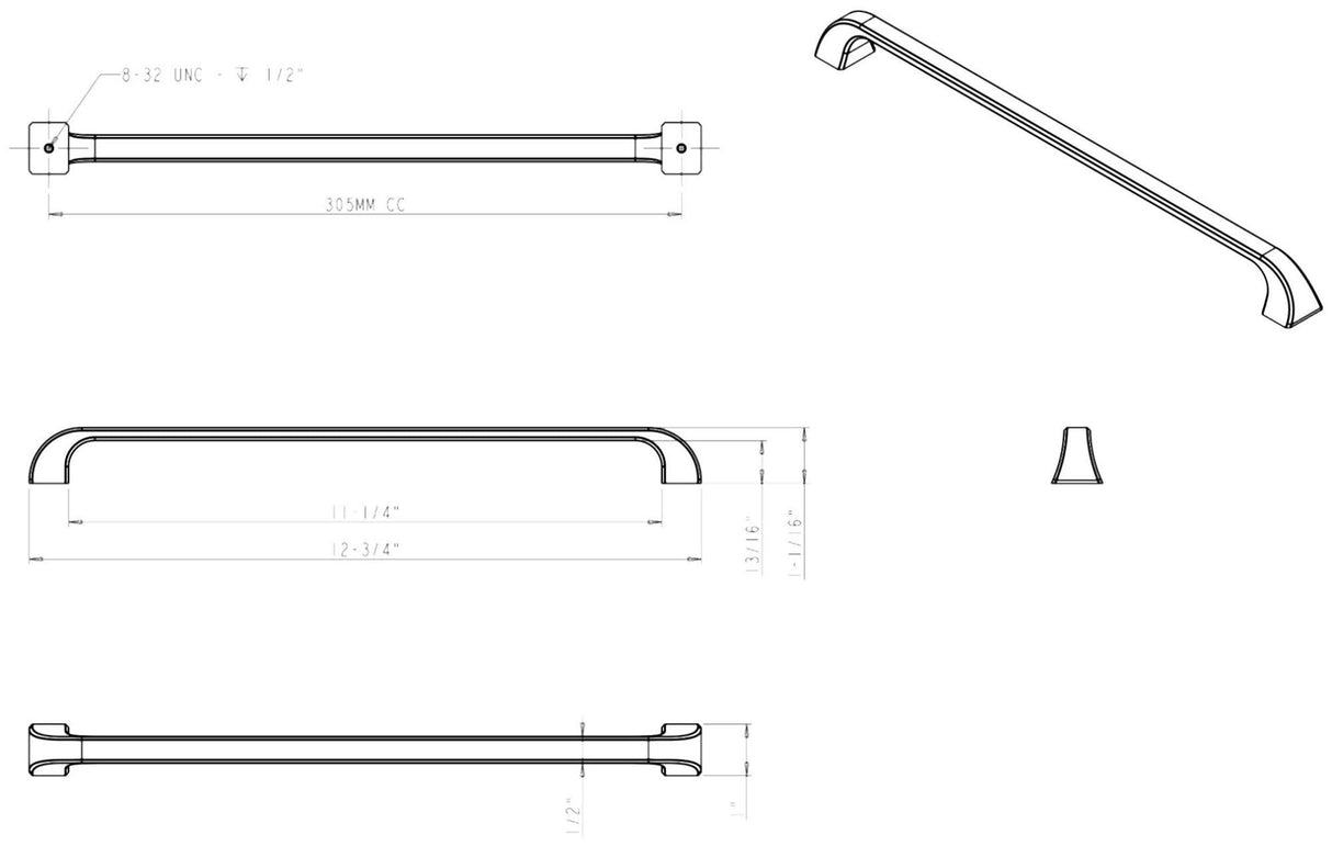 Jeffrey Alexander 972-305PC 305 mm Center-to-Center Polished Chrome Square Marlo Cabinet Pull