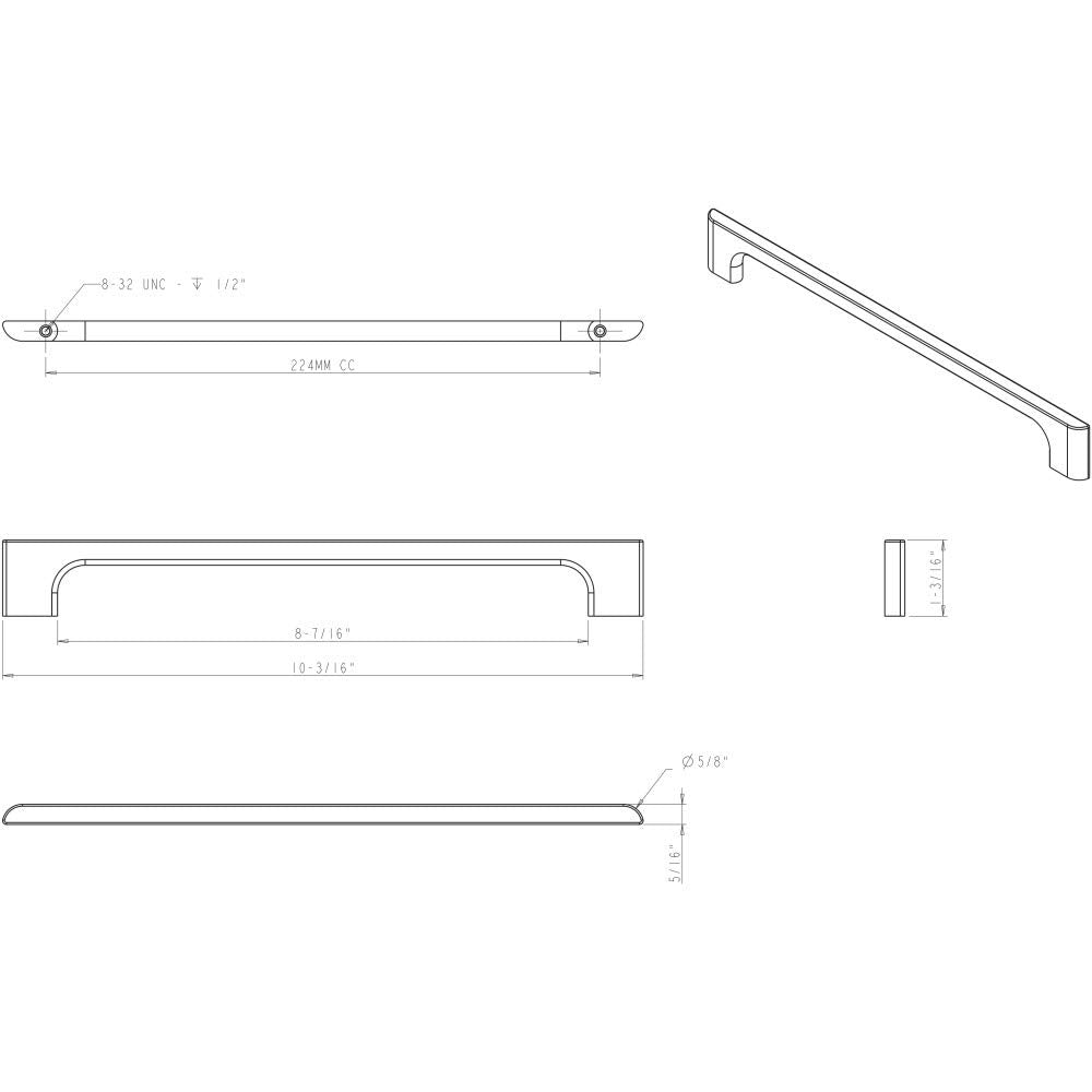 Jeffrey Alexander 286-224MB 224 mm Center-to-Center Matte Black Asymmetrical Leyton Cabinet Pull