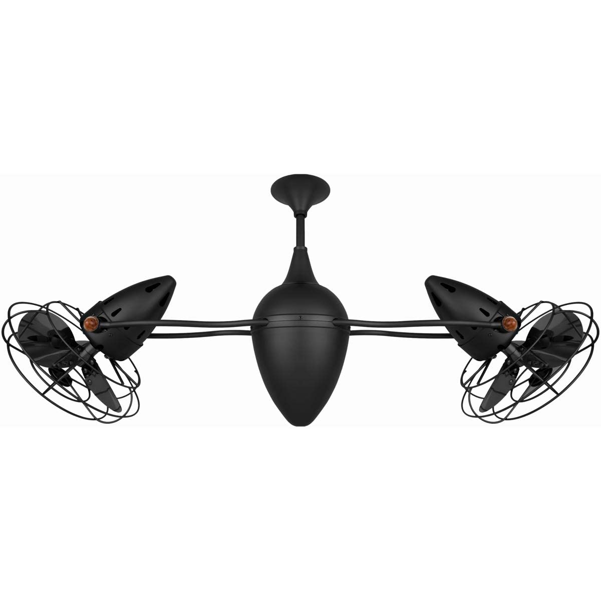 Matthews Fan AR-BK-MTL Ar Ruthiane 360° dual headed rotational ceiling fan in Matte Black finish with metal blades.