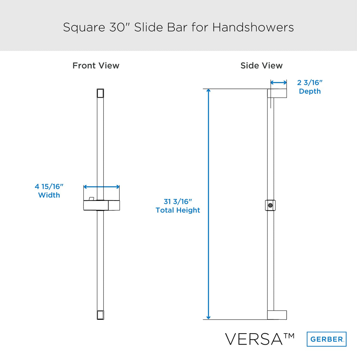 Gerber D461734BB Square Versa 30" Slide Bar - Brushed Bronze