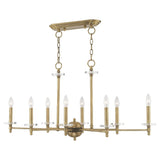 Livex Lighting 42708-91 Bancroft - Eight Light Linear Chandelier, Brushed Nickel Finish with Clear Bobeche Crystal, 19.75x39.50x14.00