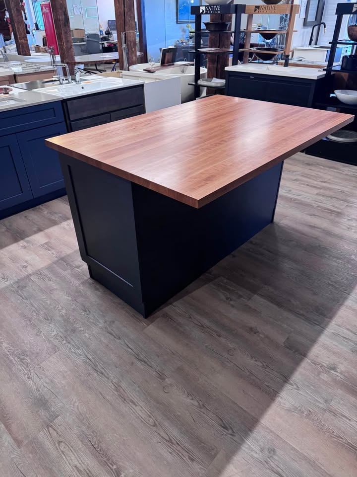 5 Solid Wood Cab-Tech Kitchen ISLAND Navy w/John Boos Cherry Top