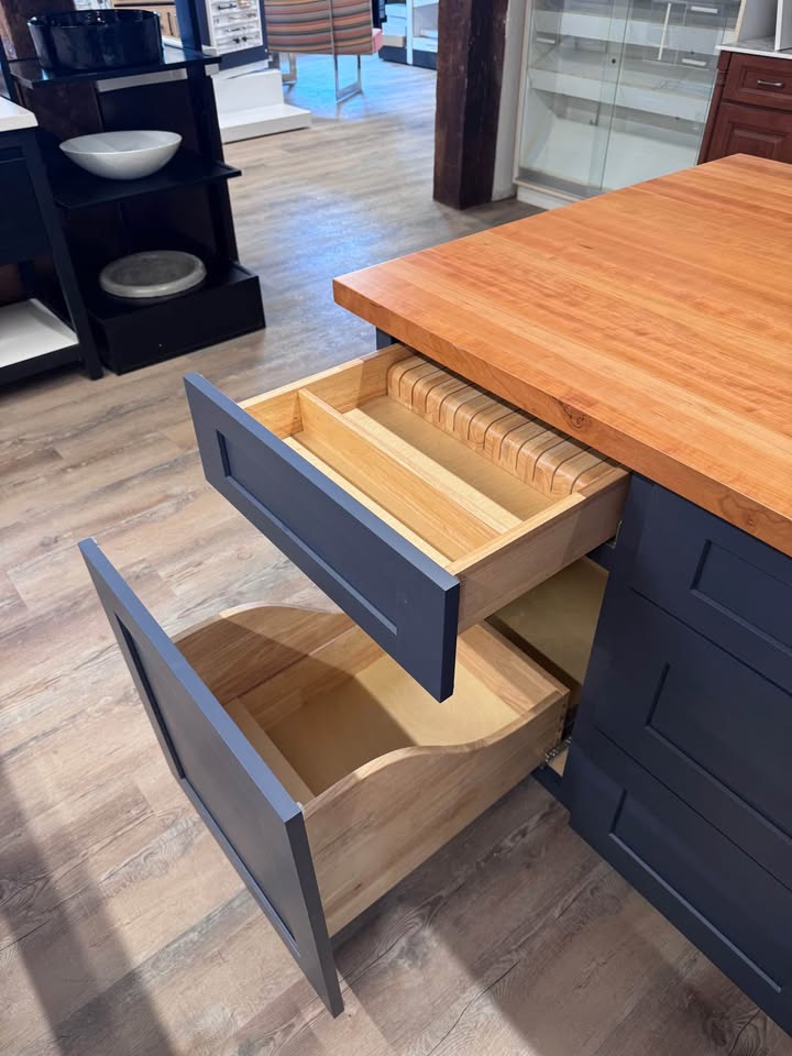 5 Solid Wood Cab-Tech Kitchen ISLAND Navy w/John Boos Cherry Top