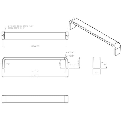 Elements 193-160MB 160 mm Center-to-Center Matte Black Square Asher Cabinet Pull