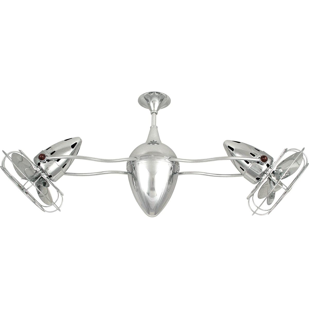 Matthews Fan AR-CR-MTL Ar Ruthiane 360° dual headed rotational ceiling fan in polished chrome finish with metal blades.