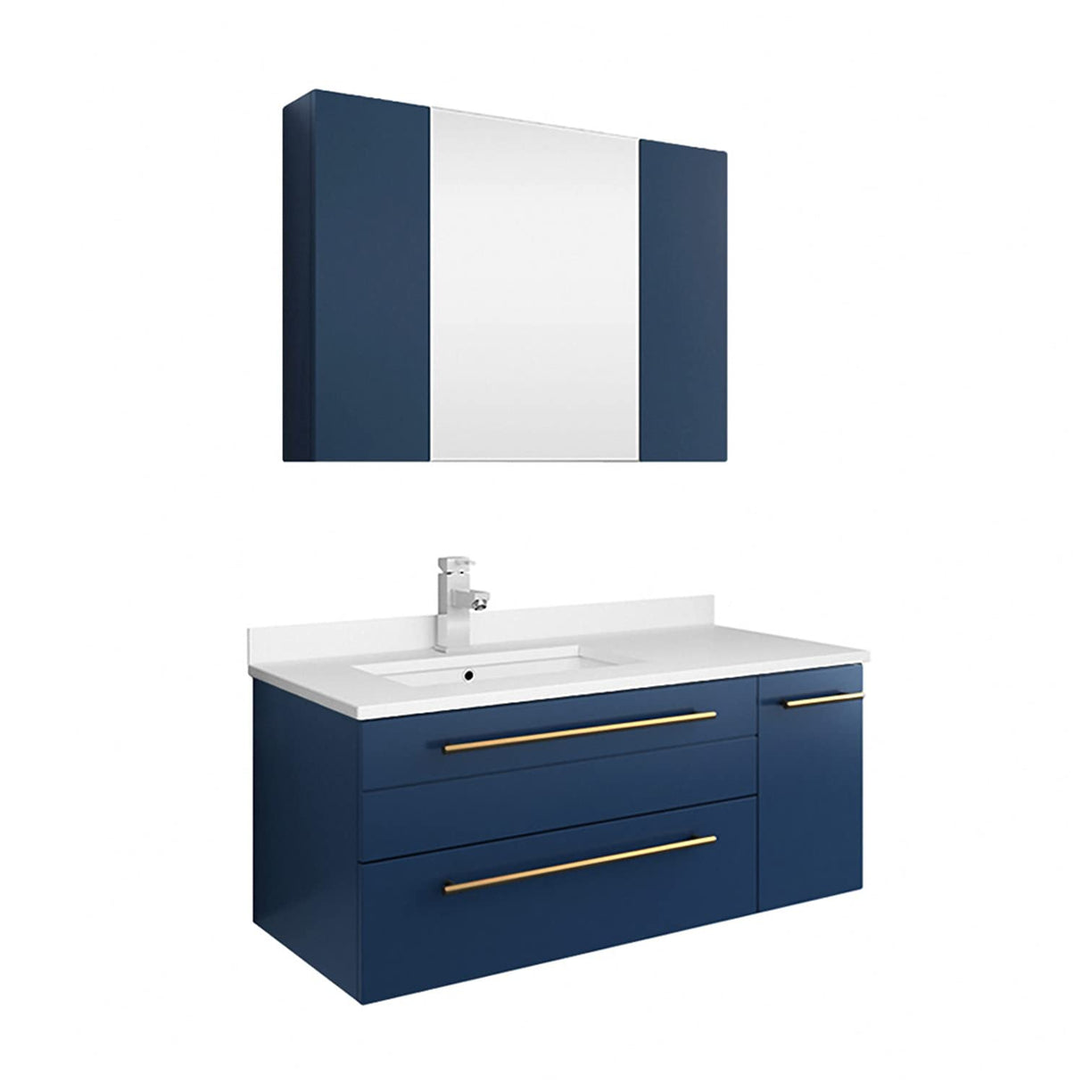 Fresca FVN6136RBL-UNS-L Fresca Lucera 36" Royal Blue Wall Hung Undermount Sink Modern Bathroom Vanity w/ Medicine Cabinet - Left Version