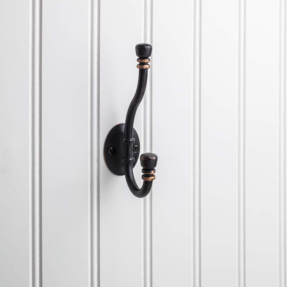 Elements YD50-518DBAC 5-3/16" Brushed Oil Rubbed Bronze Ringed Contemporary Double Prong Wall Mounted Hook