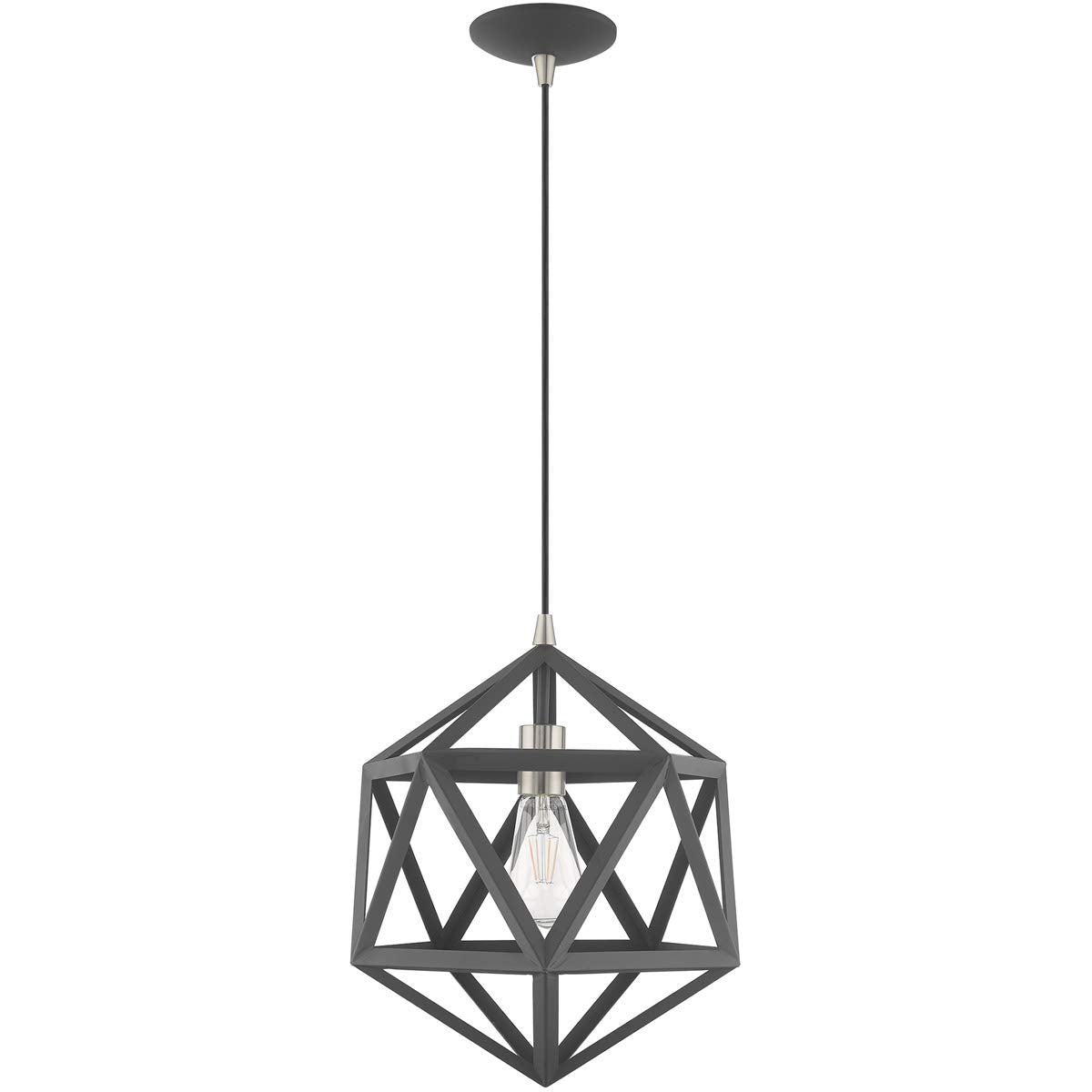 Livex Lighting 41328-76 Geometric Shade - 13" One Light Mini Pendant, Scandinavian Gray Finish with Scandinavian Gray Metal Shade