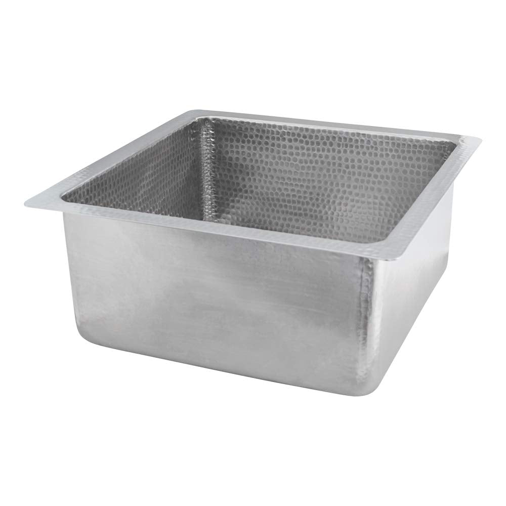 Premier Copper Products BS16EN3 16-Inch Square Hammered Copper Bar/Prep Sink in Nickel w/ 3.5-Inch Drain Opening