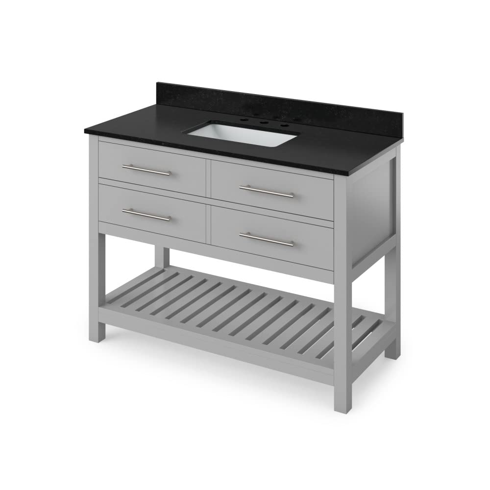 Jeffrey Alexander VKITWAV48GRBGR 48" Grey Wavecrest Vanity, Black Granite Vanity Top, undermount rectangle bowl