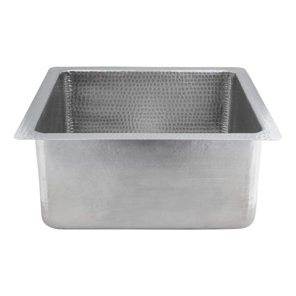 Premier Copper Products BS16EN3 16-Inch Square Hammered Copper Bar/Prep Sink in Nickel w/ 3.5-Inch Drain Opening