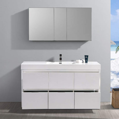 Fresca FVN8460GG Fresca Valencia 60" Dark Slate Gray Free Standing Modern Bathroom Vanity w/ Medicine Cabinet