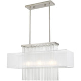 Livex Lighting 41143-91 Alexis - Three Light Linear Chandelier, Brushed Nickel Finish with Translucent Fabric Shade with Clear Rods Crystal