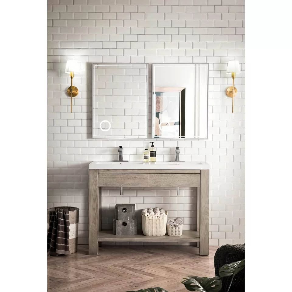 47" James Martin Brooklyn Wooden Sink Console, Platinum Ash w/ White Glossy Composite Countertop