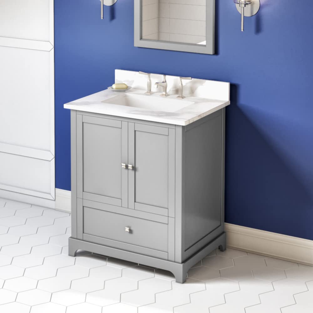 Jeffrey Alexander VKITADD30GRCQR 30" Grey Addington Vanity, Calacatta Vienna Quartz Vanity Top, undermount rectangle bowl