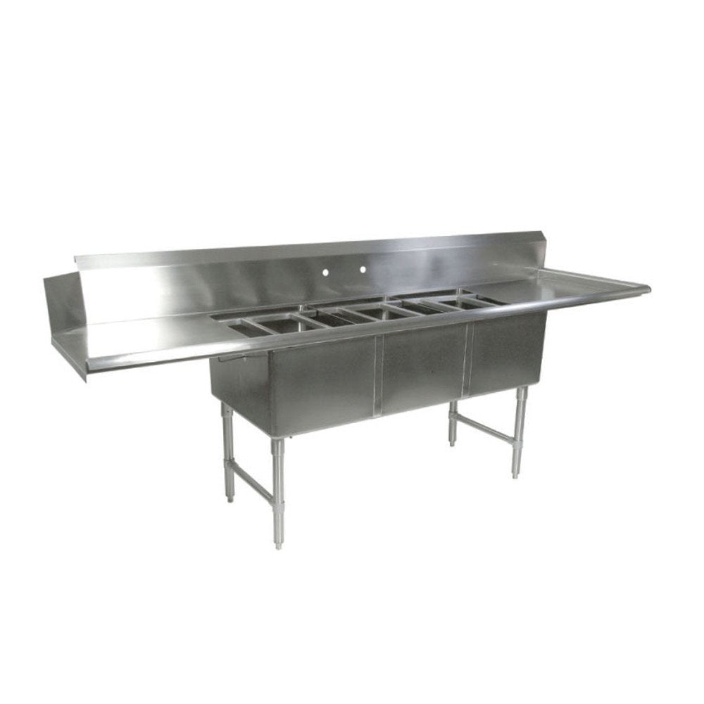 John Boos DT3B18244-2D18R Straight Clean Dishtable 91-1/2"W x 30"D w/ 3 Pot Sinks (18"W 24"FtoB 14"D) & Left Dish Machine Attachment