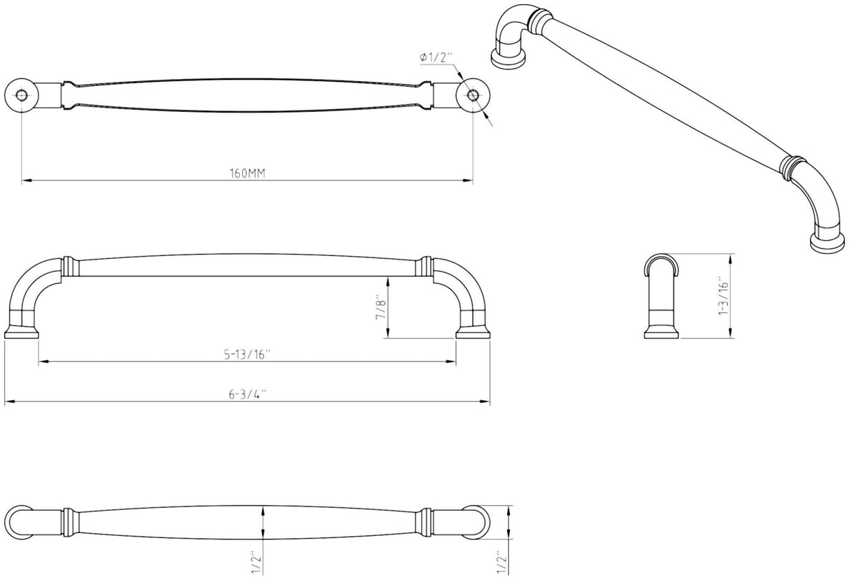 Jeffrey Alexander 737-160BNBDL 160 mm Center-to-Center Brushed Pewter Chesapeake Cabinet Pull