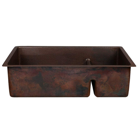 Premier Copper Products K70DB33199-SD5 33-Inch Hammered Copper Kitchen 70/30 Double Basin Sink with Short 5-Inch Divider