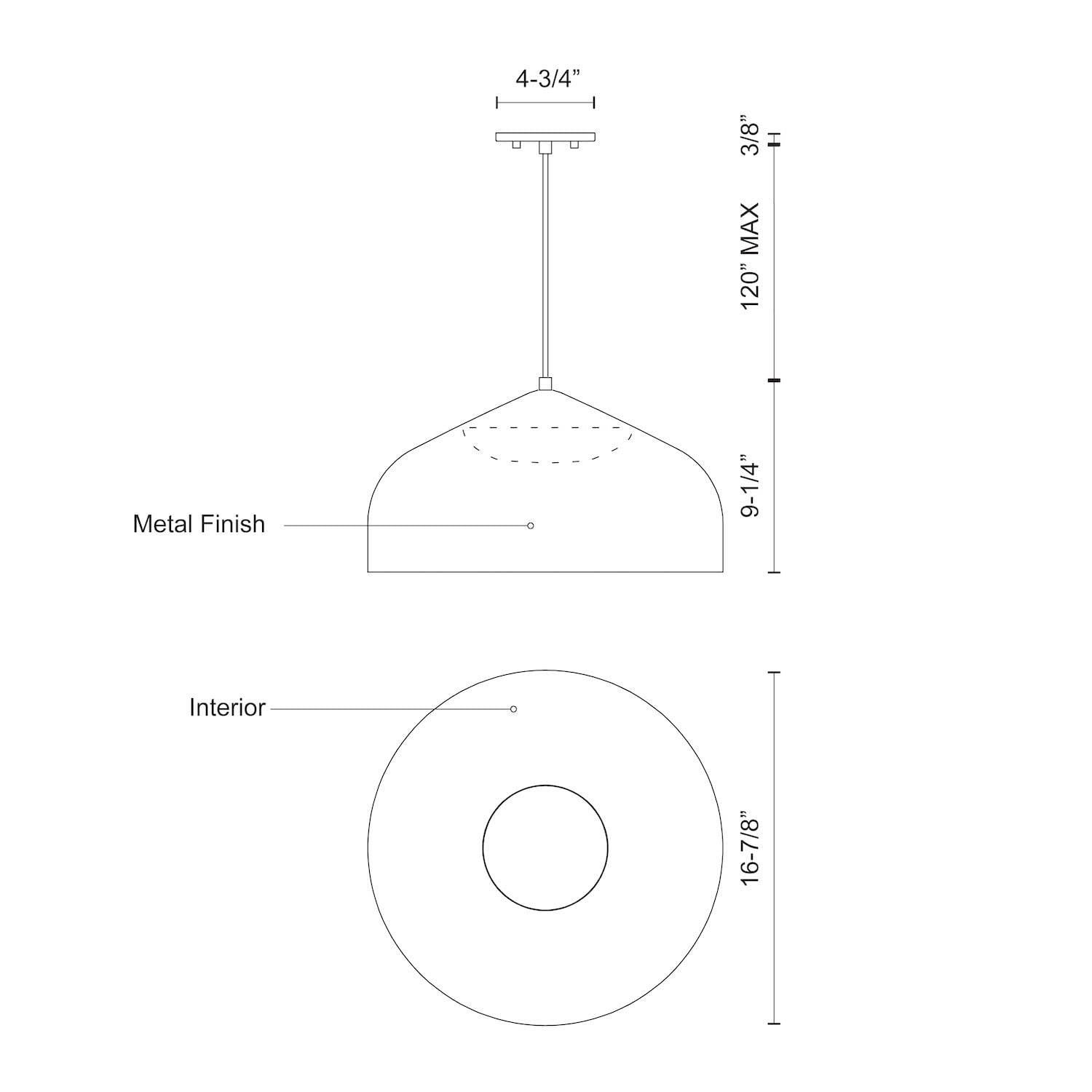 Kuzco PD9117-BK/BK HELENA 17" PENDANT OUTER BLACK INNER BLACK SHADE 37W 120VAC LED 3000K 90CRI